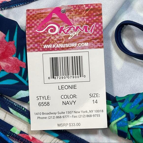Kanu Surf Leonie Girls SZ 14 Floral Tie Halter Bikini Set 2-Piece Navy Blue New - Picture 3 of 6
